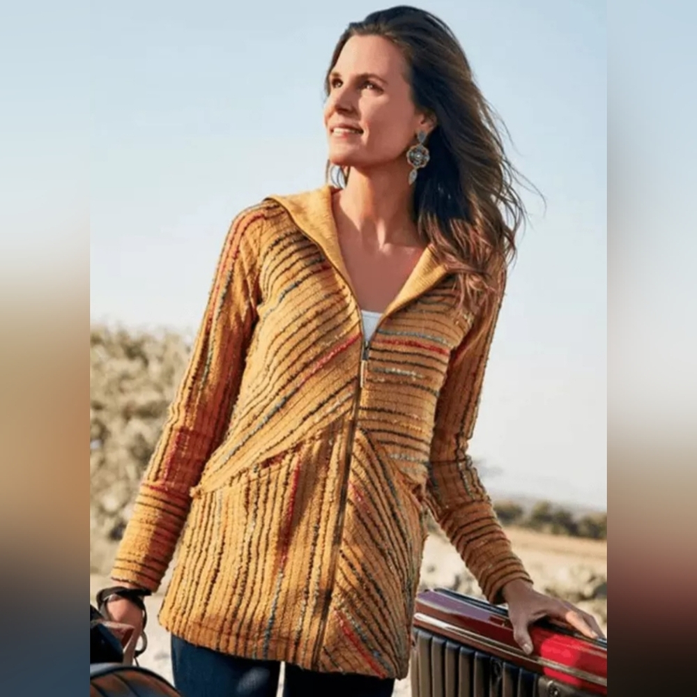 SOFT SURROUNDINGS Kinsale Boucle Striped Jacket Top Boho Hippie Striped Medium